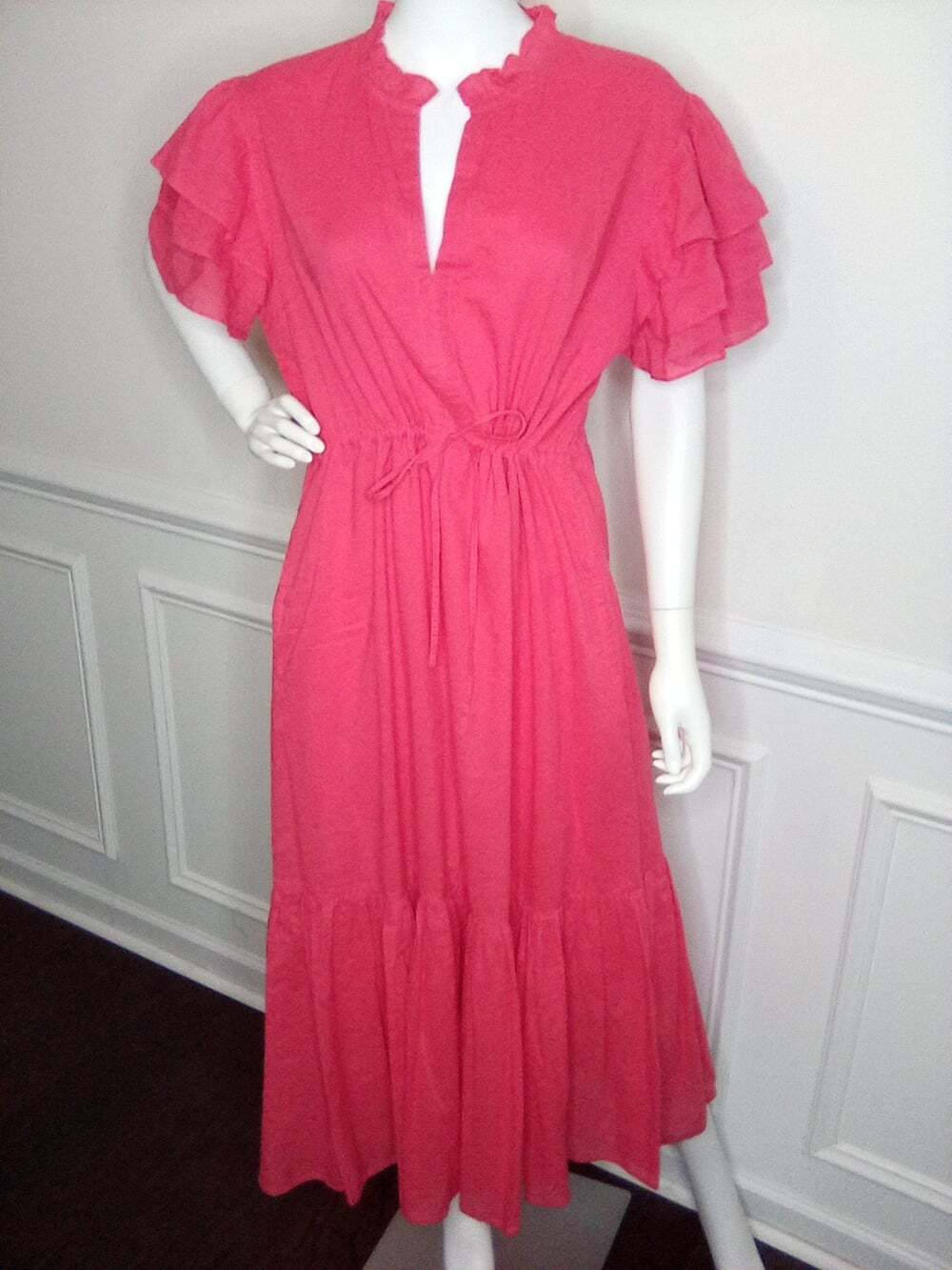 Olivia James The Label Delia Pink Plunge Neck Flutter Sleeve Maxi Sundress, XL - Picture 7 of 16